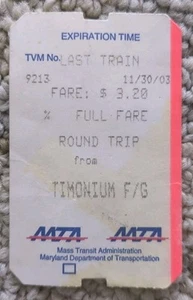 Baltimore Light Rail Tarifkarte - 30. November 2003 aus Timonium - Bild 1 von 2