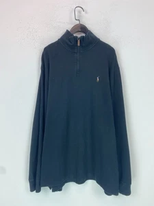 Polo Ralph Lauren Black Plain Estate Rib Jumper Quarter Zip Funnel Neck XL - Picture 1 of 10