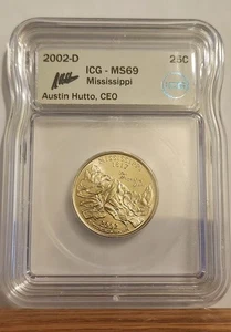 2002-D ICG MS69 Mississippi State Quarter Business Strike 25C AUSTIN HUTTO SIGN - Picture 1 of 4