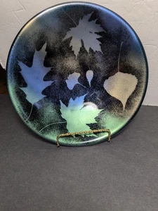 Blau und Grün Kunst Glas Schale mit Blättern 7" - Bild 1 von 11