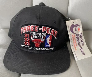 90s VTG CHICAGO BULLS Sports Specialties Three-PEAT NBA Champs Hat SnapBack Cap - Picture 1 of 7