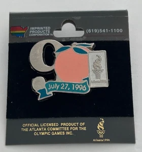 Atlanta 1996 Olympics Peach Enamel Lapel Pin July 27 Souvenir - Picture 1 of 4
