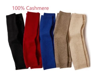 Damen 100% Kaschmir Strickhandschuhe lang Halbfinger Handschuhe Armschutz Hand schwarz - Bild 1 von 27