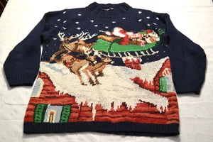 Maglione natalizio vintage anni 90 cimelio da collezione LG Holiday Babbo Natale scena renna - Foto 1 di 7