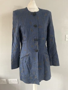 Giacca cappotto vintage Monsoon Twilight blu seta nero ricamato con bottoni UK 10 - Foto 1 di 8
