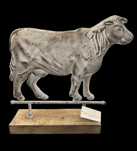 WT Collection Rustic Metal Cow Weather Vane Figure on Wood Base 15 x 16”  - Picture 1 of 3