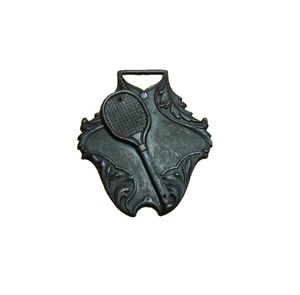 Tennis Badmitton Racket Sports Antique Watch Fob Medallion Ornate High Relief - Picture 1 of 8