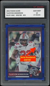Treveyon Henderson 2025 Panini Score Blue Cubic /185 Rookie Card 1st Graded 10 - Picture 1 of 1