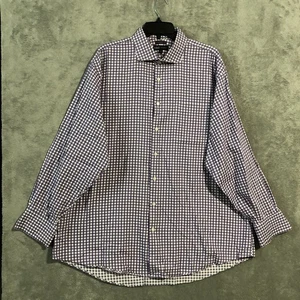 Neiman Marcus Knopfleiste Hemd Herren Größe 18 34/35 Lila Weiß Kariert Brustumfang 56 Zoll - Bild 1 von 11