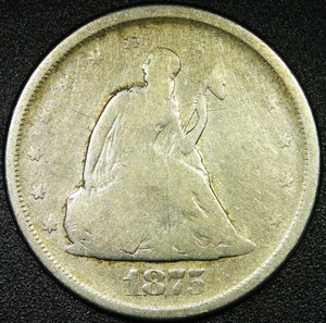 Cleaned 1875 S 20C Twenty Cent Piece - Picture 1 of 2