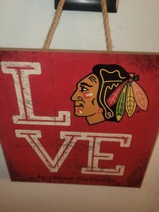 Chicago Blackhawks Wooden Sign Size 10x10 - Picture 1 of 5
