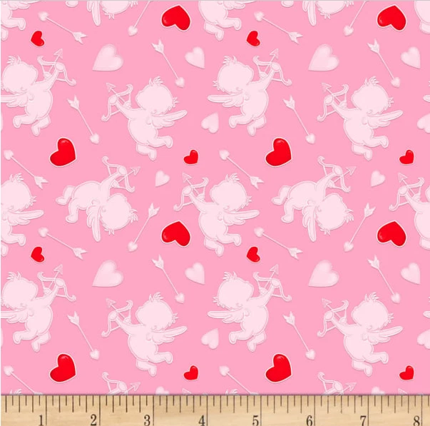 POR Henry Glass LOVE STRIKE Cupidos Rosa Estampado 100% Algodón Edredón Tela PATIO Foto 1 de 1