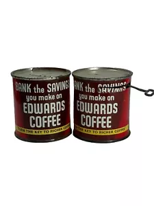 LATTINA METALLO VINTAGE COIN BANK SAFEWAY DROCERY EDWARDS CAFFÈ CON CHIAVE GIREVOLE - Foto 1 di 12