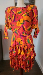 Vintage 80's Gillian 100% Silk Art Deco Avant-garde Party, Cocktail Dress 10 - Picture 1 of 10