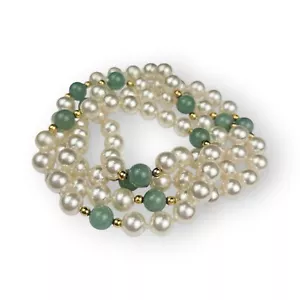 Collar de perlas sintéticas de jadeíta genuina verde cremoso blanco anudado hilo de colección ~32" - Imagen 1 de 12