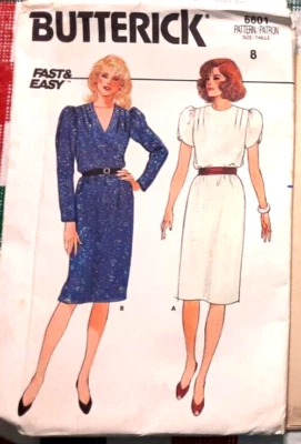 Butterick® 6601 Dresses Size 8 Long or Tulip Sleeves Round or V-Neck UNCUT - Image 1 of 3