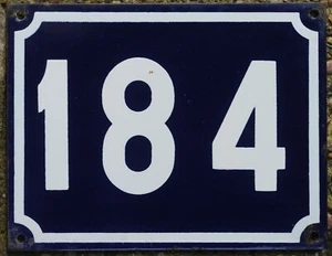 Large old blue French house number 184 door gate plate plaque enamel sign NOS - Picture 1 of 1