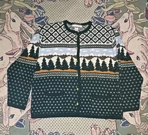 Crystal Kobe Vintage Cardigan L Button Down Tree Print Winter  - Picture 1 of 6
