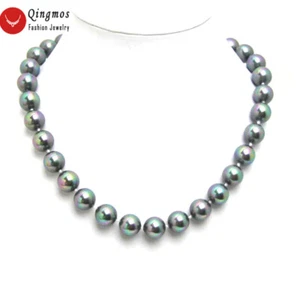 12mm Round Luster Black Sea Shell Pearl Necklace for Women Jewelry Chokers 17" - Picture 1 of 4