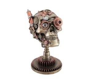 Calavera Steampunk de 9 pulgadas en un soporte de rueda dentada - Imagen 1 de 5