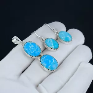 Larimar Gemma 925 Pendente Argento Sterling E Orecchini Set Per Birthday Regali - Foto 1 di 4