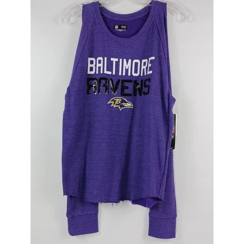 NFL Women's Purple Sweatshirt Size Small Baltimore Ravens Sequin Cold Shoulder Cover
