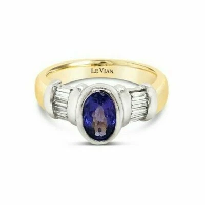 Anillo de cóctel LeVian de oro de dos tonos de 18 quilates con diamantes de tanzanita de 1,51 quilates talla 7,5 Foto 1 de 4