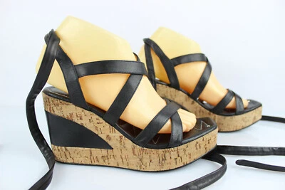 FREE LANCE Sandales Compensés Plateau Cuir Noir T 37 Très bon état - Photo 1/4