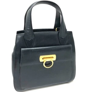 SALVATORE FERRAGAMO Gancini Tote Bag Hand Bag Navy Leather - Picture 1 of 9