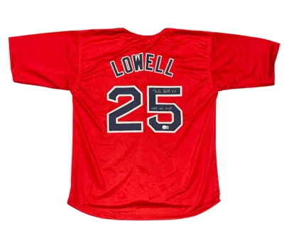 Camiseta personalizada firmada por Mike Lowell de los Medias Rojas con certificado de autenticidad BAS 2007 WS MVP Beckett Witness Foto 1 de 3