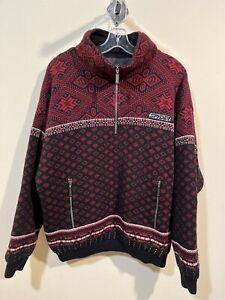 Spyder - Men's Large VINTAGE Sweater Shell Jacket 1/4 Zip Burgundy Black