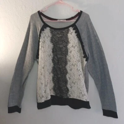 Suéter Pullover Gris Jolt Con Encaje Blanco y Negro Frente Mujer Talla XXL Foto 1 de 4