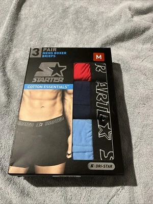 Starter 3-Pack Men Stretch Performance Dri-Star Boxer Brief Size M Blue Red Blue - Image 1 of 2