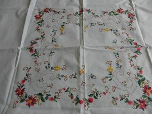 Mitteldecke Baumwolle Petit Point & Ajour Stickerei Röschen unbenutzt - Bild 1 von 5