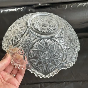 EAPG 9" Round Glass Bowl Bryce Higbee Ten-Point Fine Cut Star And Fan Variant - Picture 1 of 24