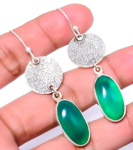 Green Onyx 925 Sterling Silver Textured Earring 2.34" T935