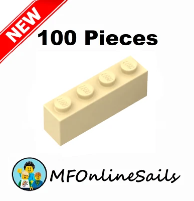 **NEW** 100x Genuine LEGO 1x4 Bricks - Tan - Piece # 3010 Bulk - Image 1 of 4