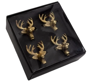 4 x Serviettenring Hirschkopf Metall edel Tischdeko Weihnachten Gold 4er Set - Bild 1 von 4
