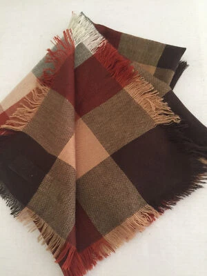 Bufanda grande cuadrada a cuadros Charisma roja/beige/camello 32" x 32" hecha en Japón Foto 1 de 3