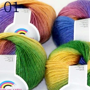 Sale 4Ballsx50gr Colorful Rainbow Rug Shawl Cashmere Wool Hand Crochet Yarn 01 - Picture 1 of 11