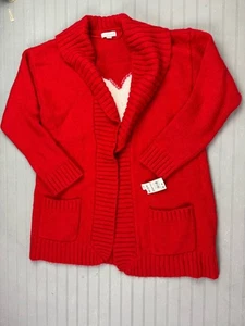 Cardigan maglione donna Charter Club taglia XL aperto davanti collo sciallato rosso cuore - Foto 1 di 4