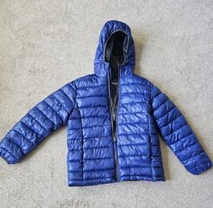 Hermosa chaqueta acolchada con capucha y cremallera completa lisa gigante para niños azul negra mediana 10/12 - Imagen 1 de 8