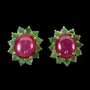 Summer 925 Sterling Silver Earrings Oval Ruby 10x8mm Emerald Natural Gemstone Je - Picture 1 of 13