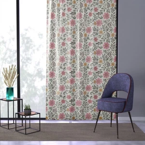 Pink Floral Pattern - Sheer Window Curtain - Scandinavian Home Decor - Picture 1 of 4