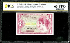 MPC Series 641 certificato di pagamento militare $1 dollaro PCGS a scelta UNC 63PPQ - Foto 1 di 2