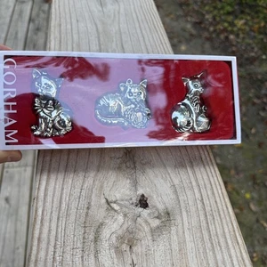Gorham Juego de 3 Adornos Gato Navidad Plato Plata - Imagen 1 de 1