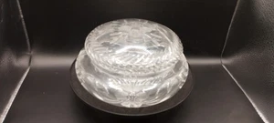 Vintage Bleischliff Kristall Schale mit Deckel 6" Durchmesser x 3-1/2" hoch geschliffen Blumenmuster - Bild 1 von 23