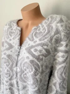 CJ Banks 1X Maglione Cardigan Giacca Peluche Maglia Morbida Full Zip Texture Lusso - Foto 1 di 10