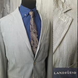 Lands End Men Seersucker Unstructured Blazer XL 48r 50r Sport Coat Jacket Cotton - Picture 1 of 19