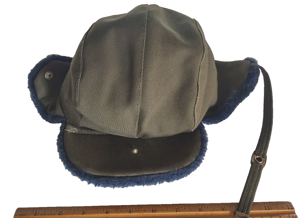 Gorra de caza vintage verde amalgamado con ribete de piel aislada oreja talla 7 1/4 Foto 1 de 4